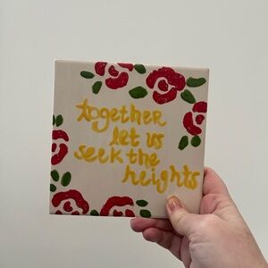Handpainted ceramic tile alpha chi omega together let us seek the heights